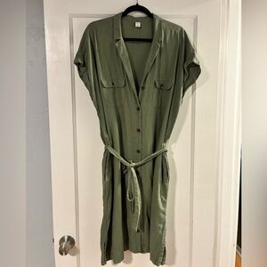 Old Navy Green Short Sleeve Midi Shirtdress with Waist Tie and Pockets XL Tall